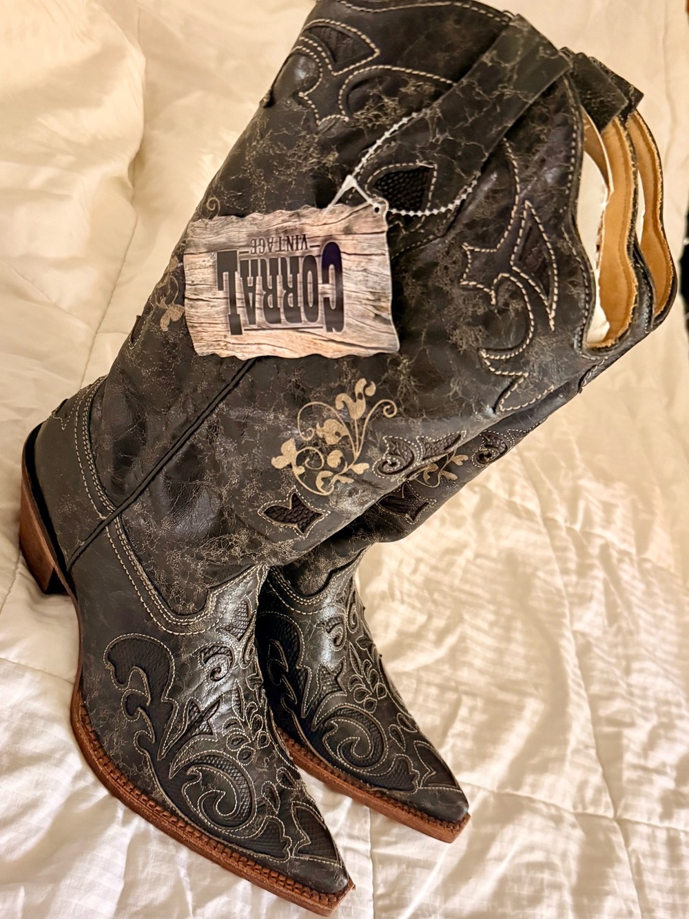 Corral Distressed Black Western Embroidered Ankle Booties